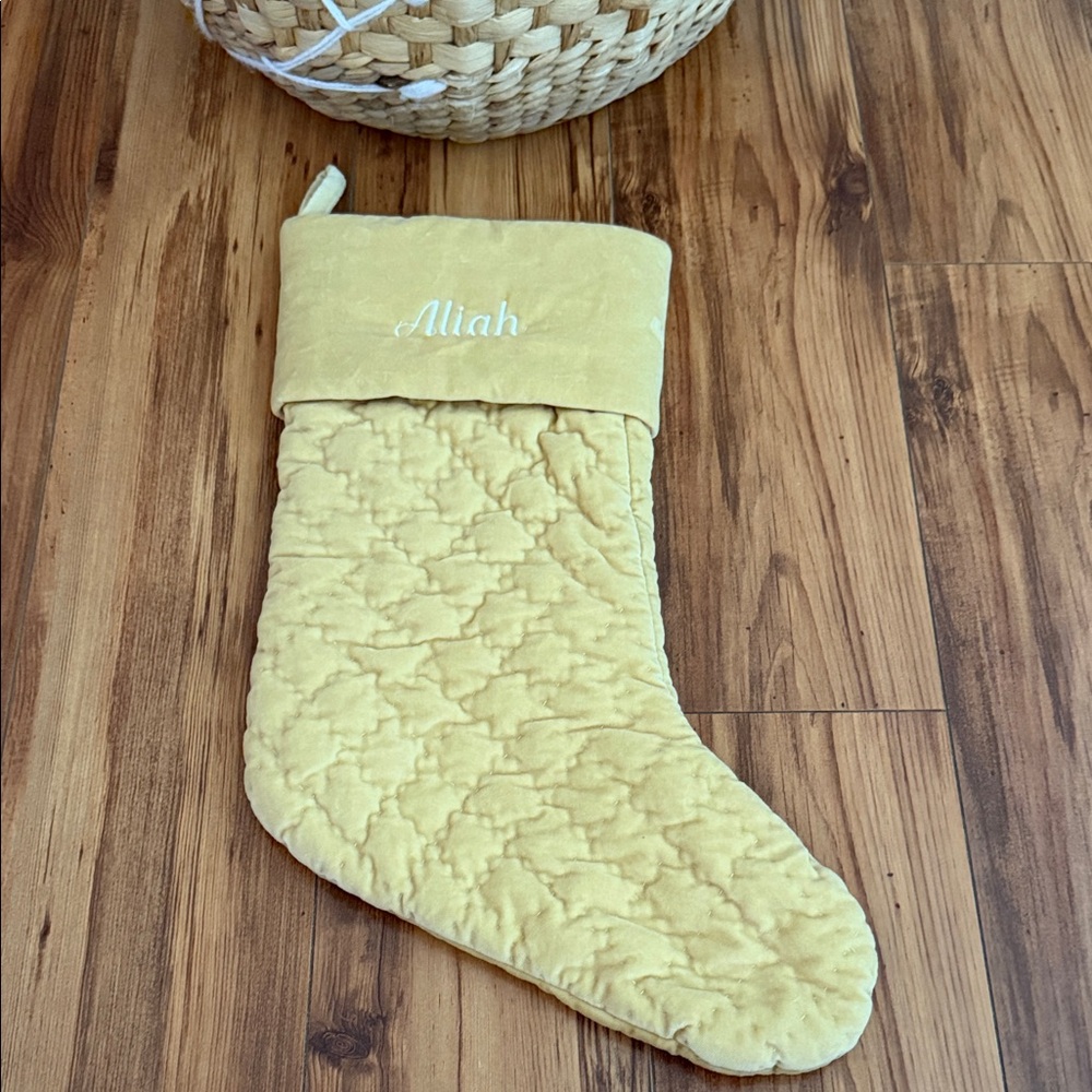 Pottery Barn Gold Quilted Christmas Stocking